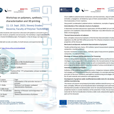 CALL for the Workshop on polymers, synthesis, characterization and 3D printing